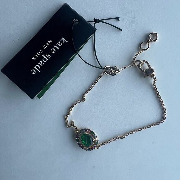 Kate Spade Elegant Gold Tone Chain Emerald Green Crystal Bracelet - Picture 3 of 9